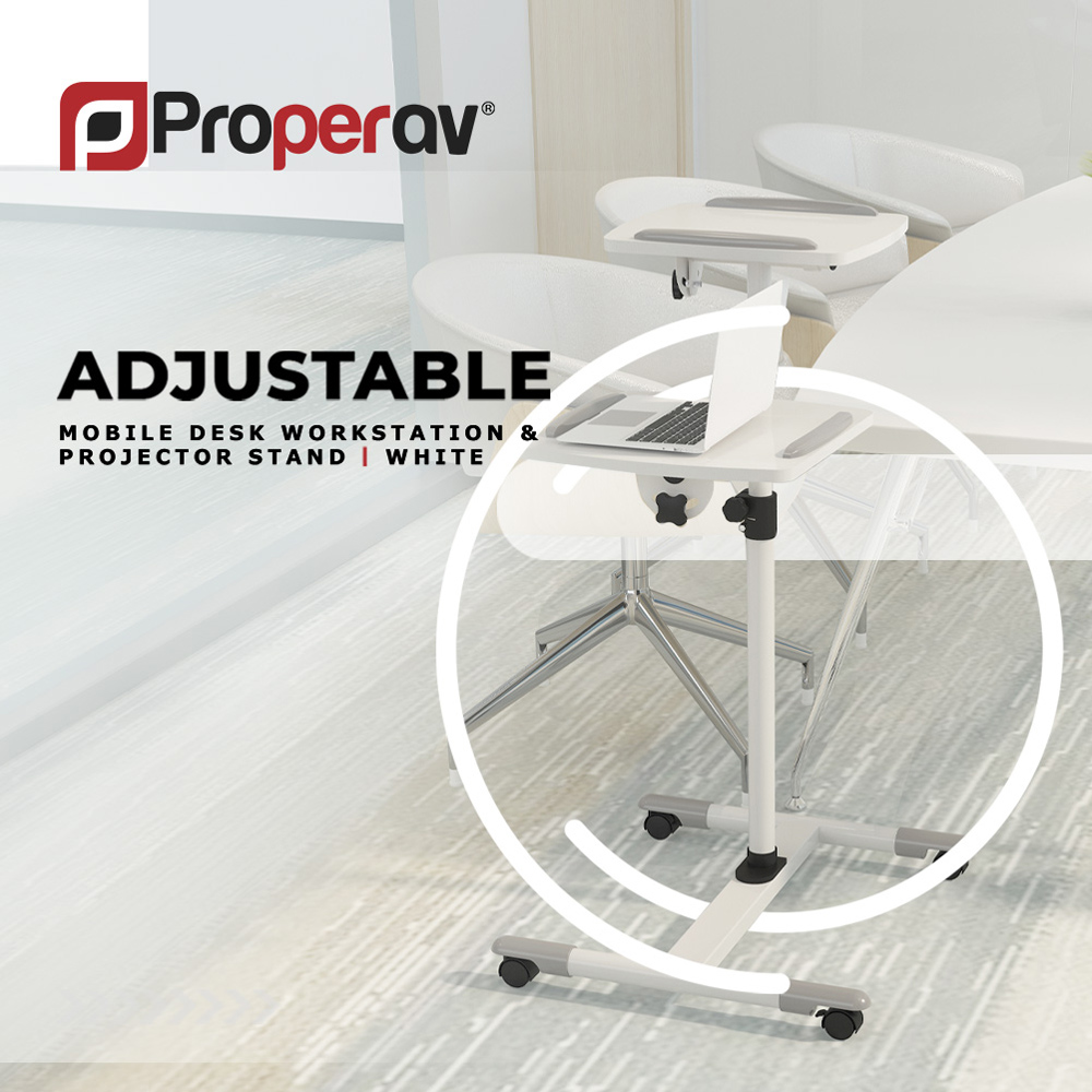 ProperAV Mobile Desk Workstation and Projector Trolley White Image 6