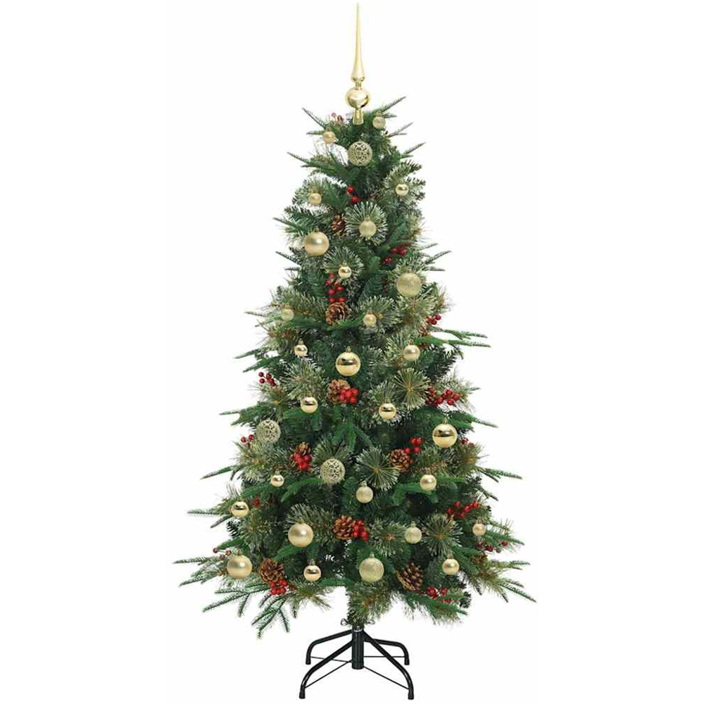 vidaXL Pre-Lit Gold Baubles Green Artificial Hinged Christmas Tree 5ft Image 4