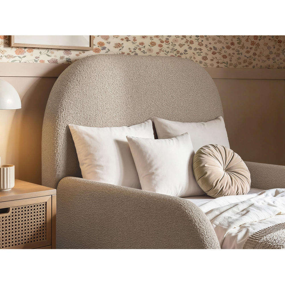 Flair Kira Single Beige Boucle Upholstered Single Bed with Curved Headboard Image 4