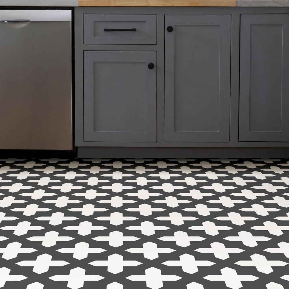 Floorpops Nordic Black and White Peel and Stick Floor Tile 30.48 x 30.48cm 10 Pack Image 1