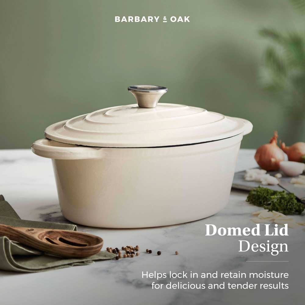 Barbary & Oak 29cm Camembert Cream Cast Iron Oval Casserole Dish with Domed Lid Image 7