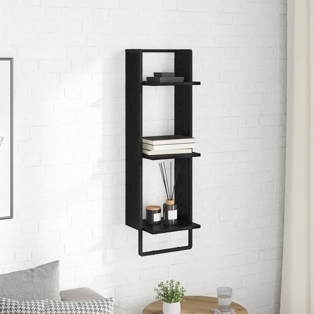 vidaXL 3 Shelf Black Oak Wall Shelf Image 2