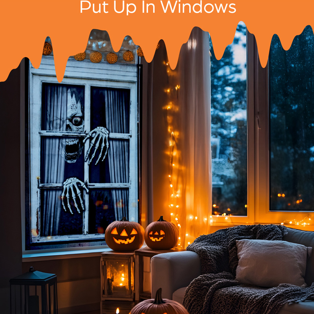 Benross Creepy Skeleton Halloween Window Backdrop 120cm Image 3