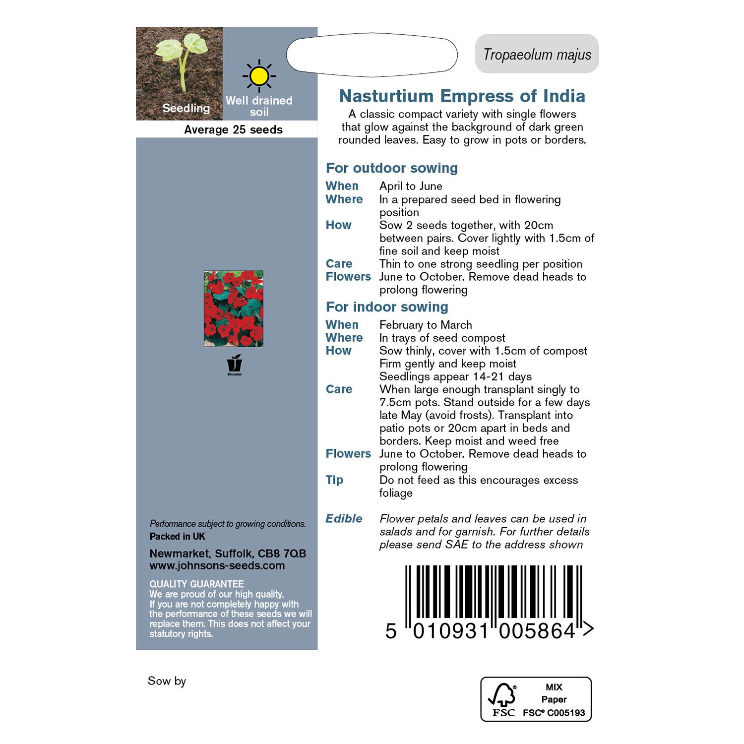 Johnsons Nasturtium Empress of India Flower Seeds Image 3