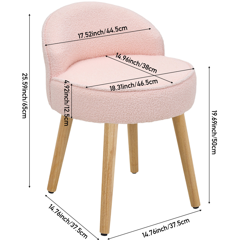 Living and Home Pink Teddy Fleece Low Backrest Vanity Stool Image 9