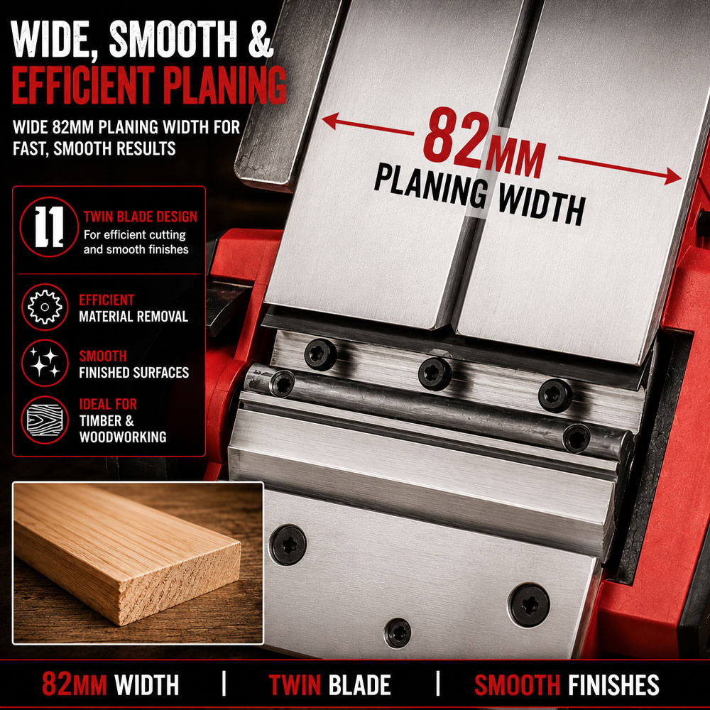 Lumberjack EP910 910W 230V Red Electric Hand Planer with Parallel Guide and Blades 82mm Image 6