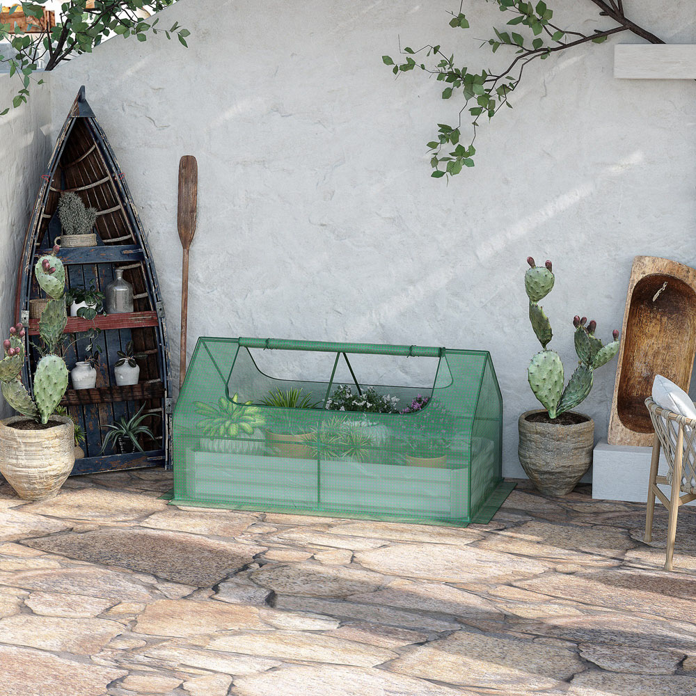 Outsunny Green Raised Garden Bed Planter with Greenhouse Image 2