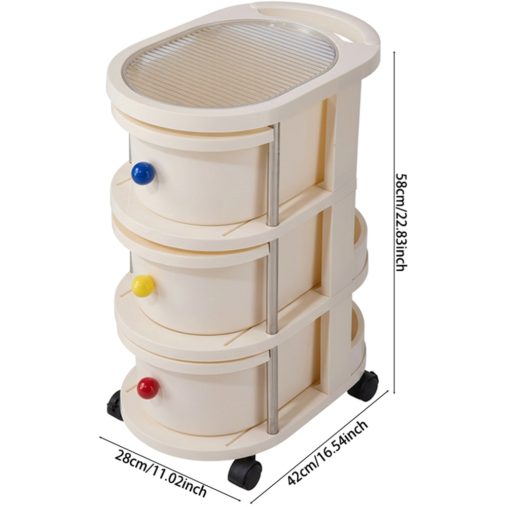Living and Home 3 Drawer Cream Rolling Storage Cart Image 8