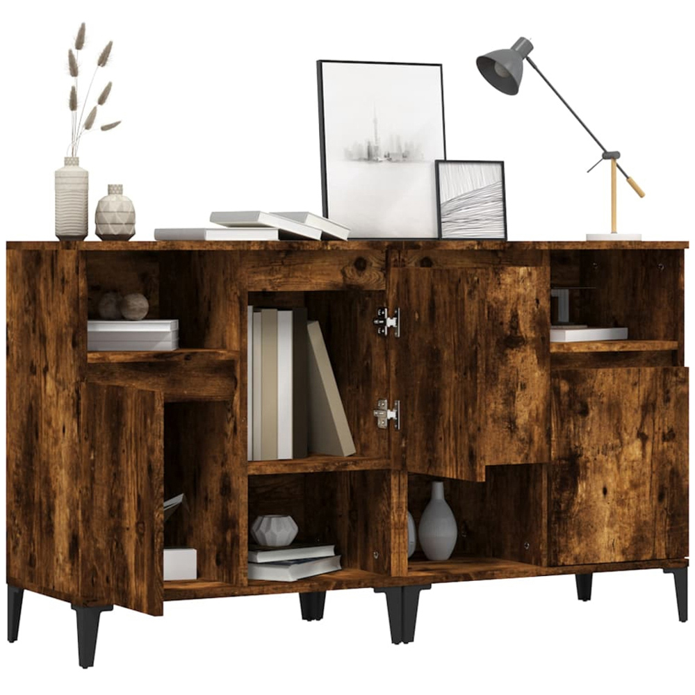 vidaXL 2 Door 2 Shelf Smoked Oak Sideboard Set of 2 Image 2