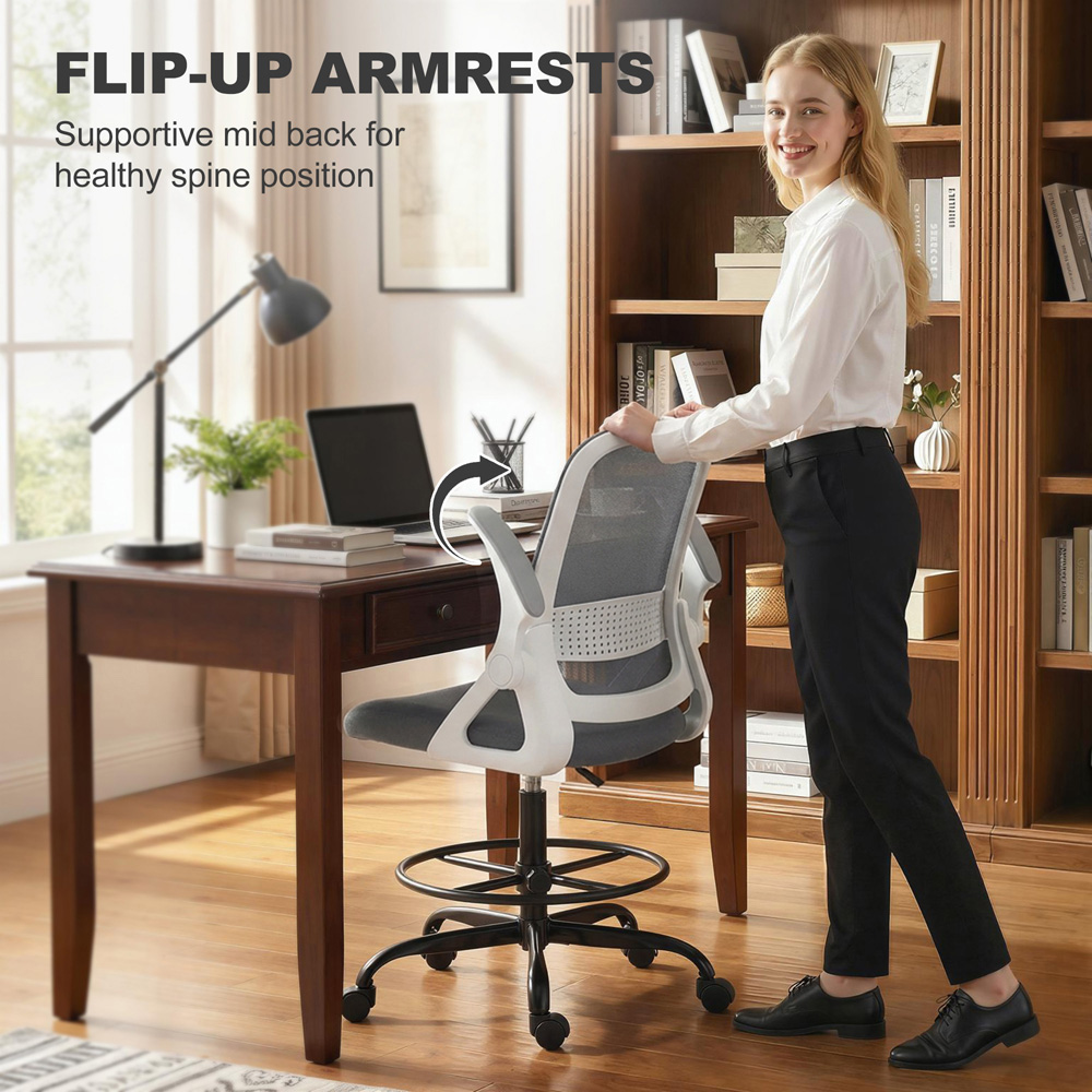 Portland Grey Mesh Swivel Office Chair with Flip-up Armrests Image 5