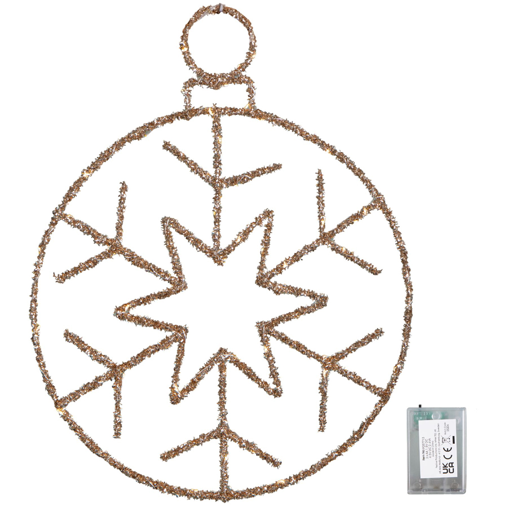 Samuel Alexander Warm White Twinkling LED Light Up Gold Snowflake Ball Hanging Christmas Decoration Image 8