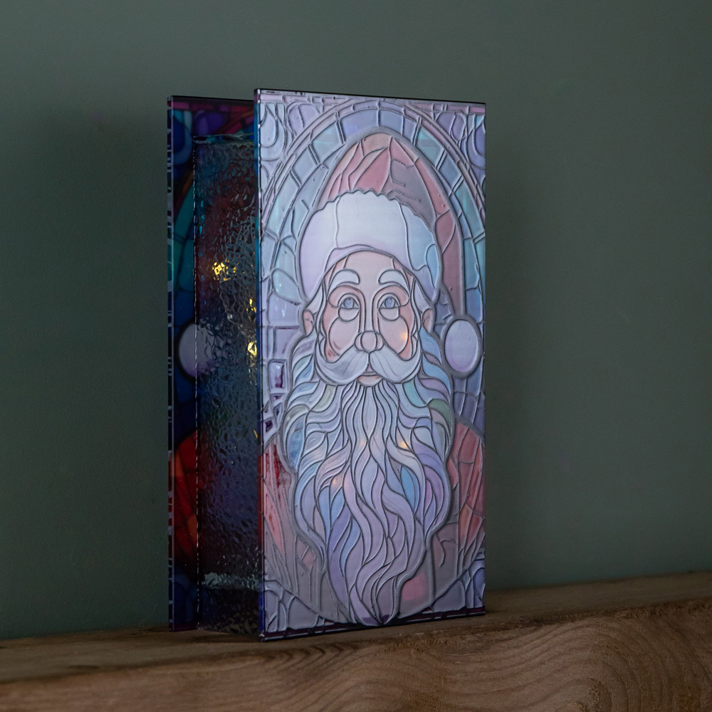 Samuel Alexander Warm White LED Double Sided Stained Glass Light Up Santa Decoration Image 3
