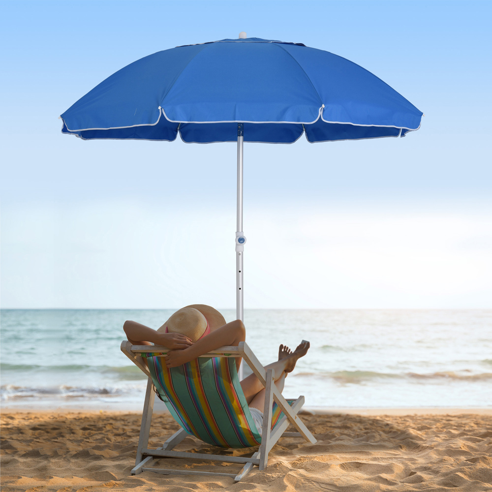 Outsunny Blue Arched Beach Umbrella Parasol with Adjustable Tilt and Carry Bag 1.9m Image 2