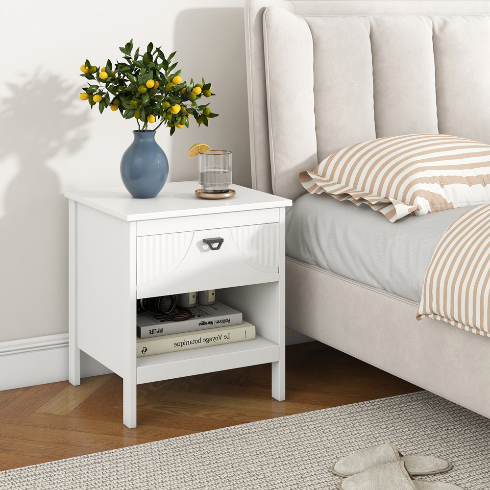 Costway Single Drawer Single Shelf White End Table Image 5