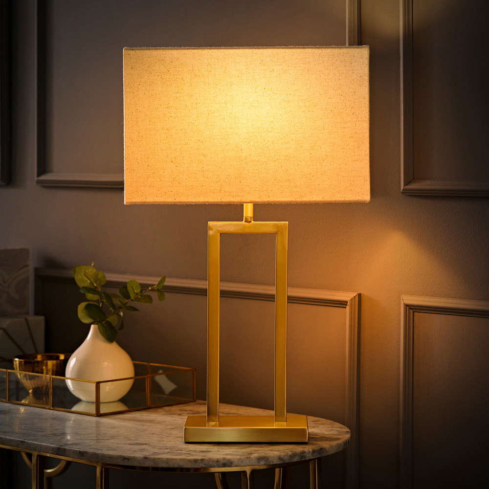 ValueLights Gloria Gold Double Stem Metal LED Table Lamp with Rectangular Lamp Shade Image 6