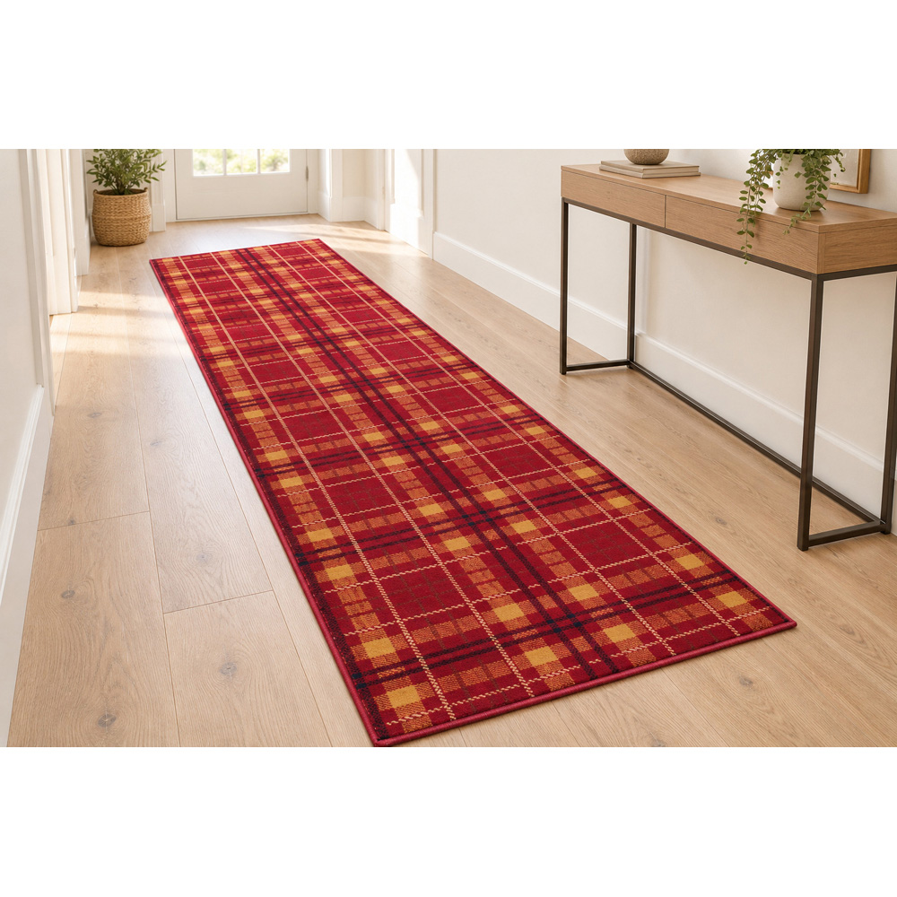 Portland Urco Red Tartan Check Runner Rug 67 x 230cm Image 4