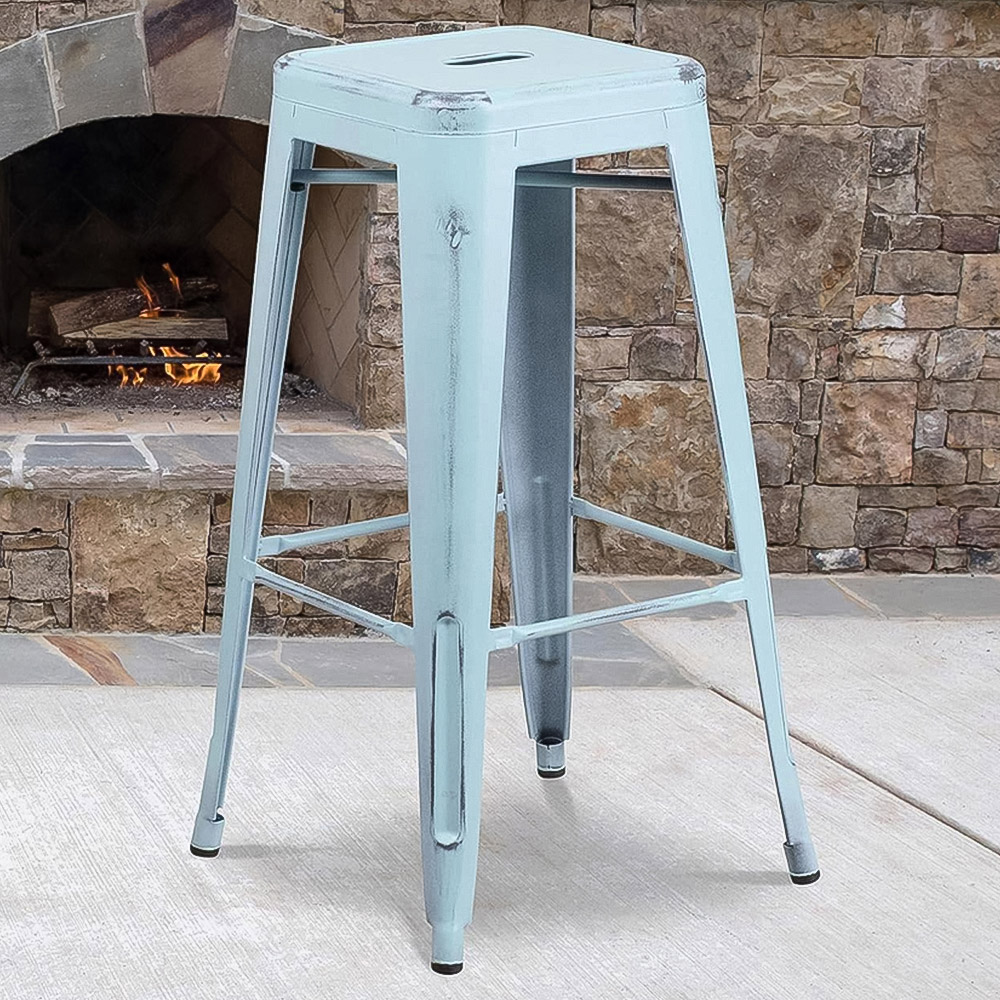 FWStyle Pastel Blue Assembled Steel Bar Stool Set of 4 Image 1