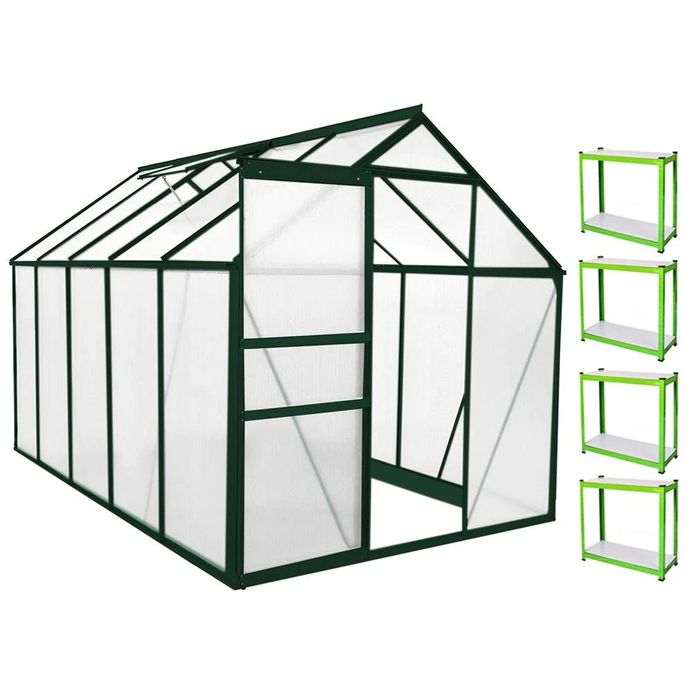 MonsterShop Green 6 x 10ft Greenhouse with Racking Image 1