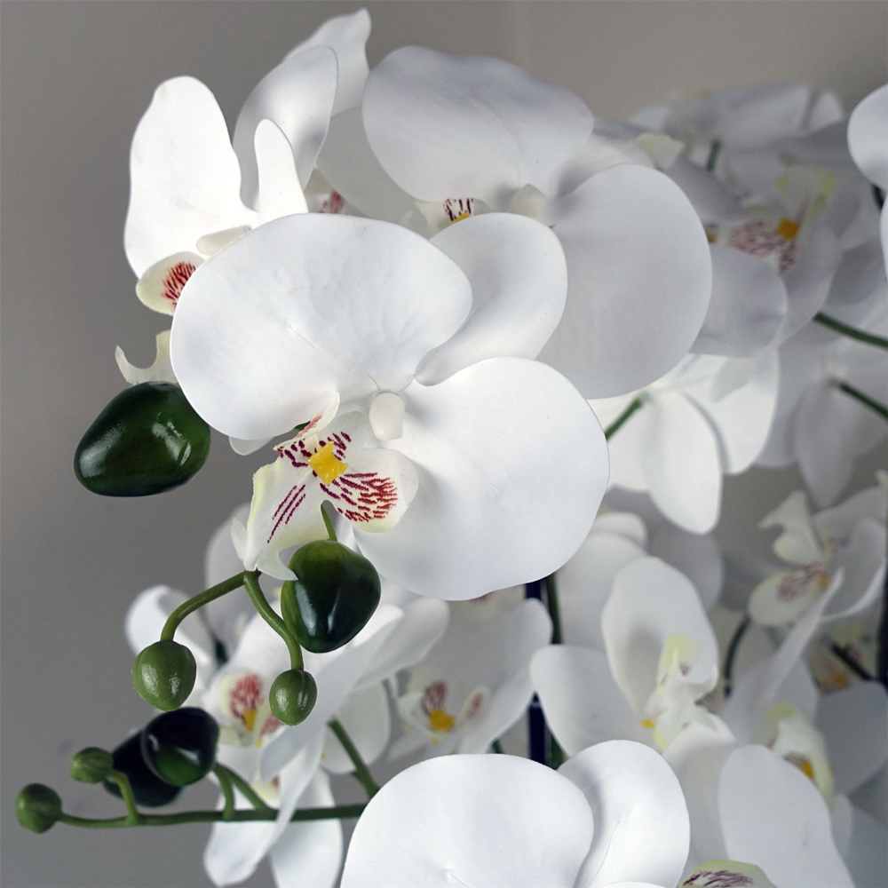 Leaf White Orchid Artificial Plant in Black Ceramic Planter 2ft Image 4