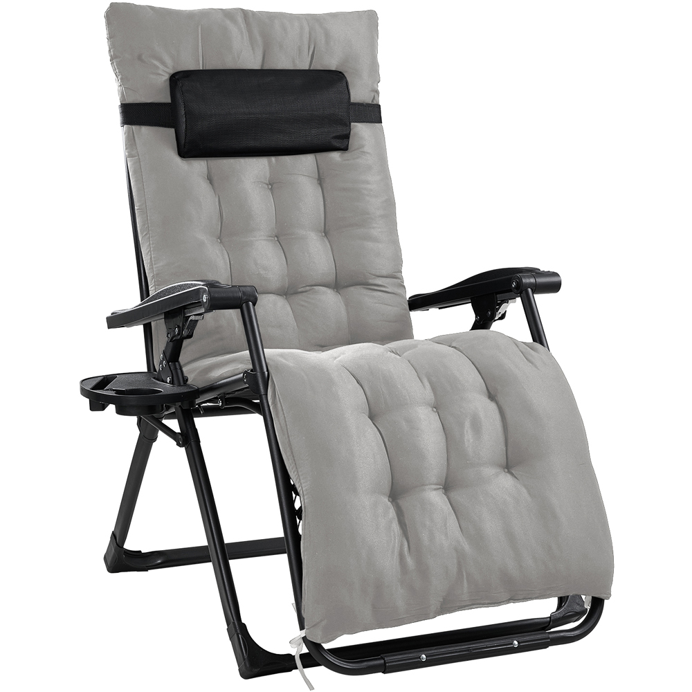 Living and Home Grey Padded Zero Gravity Folding Outdoor Recliner Chair with Side Tray Image 2