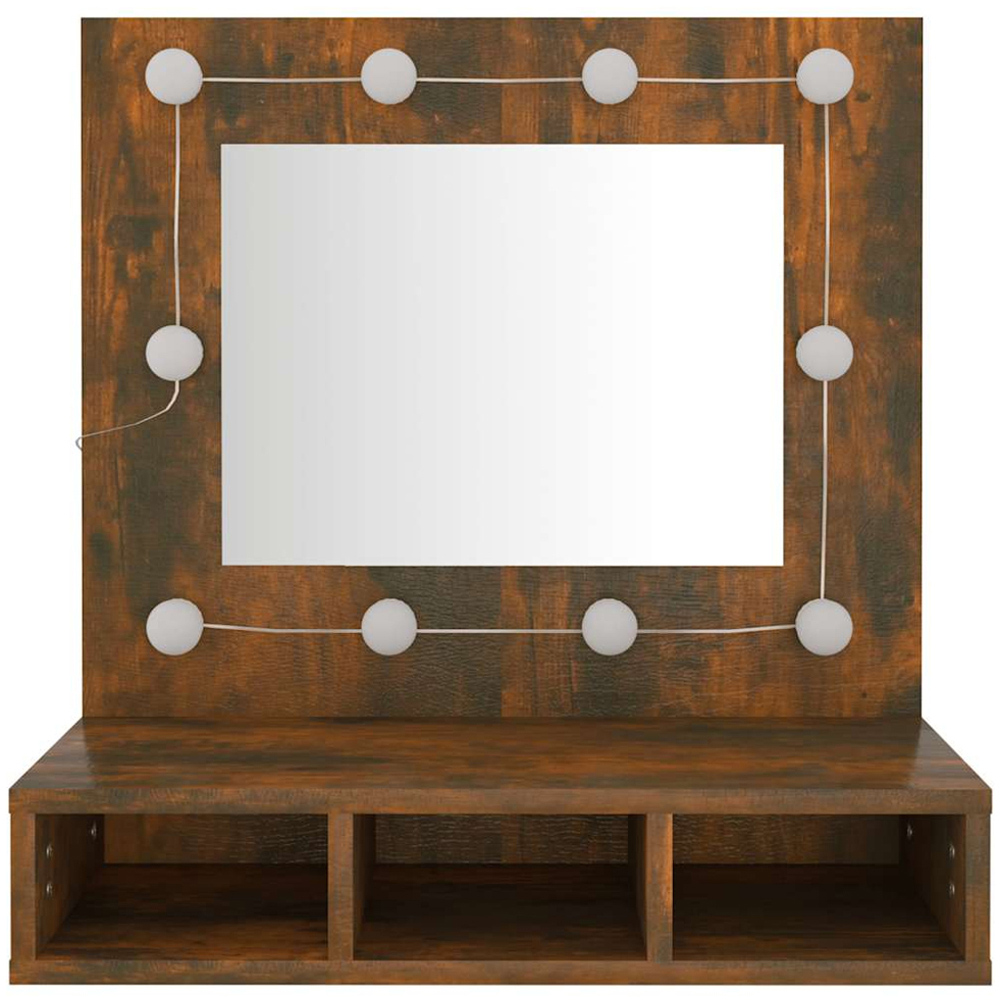 vidaXL 4 Open Shelf Smoked Oak LED Mirror Bathroom Cabinet Image 4