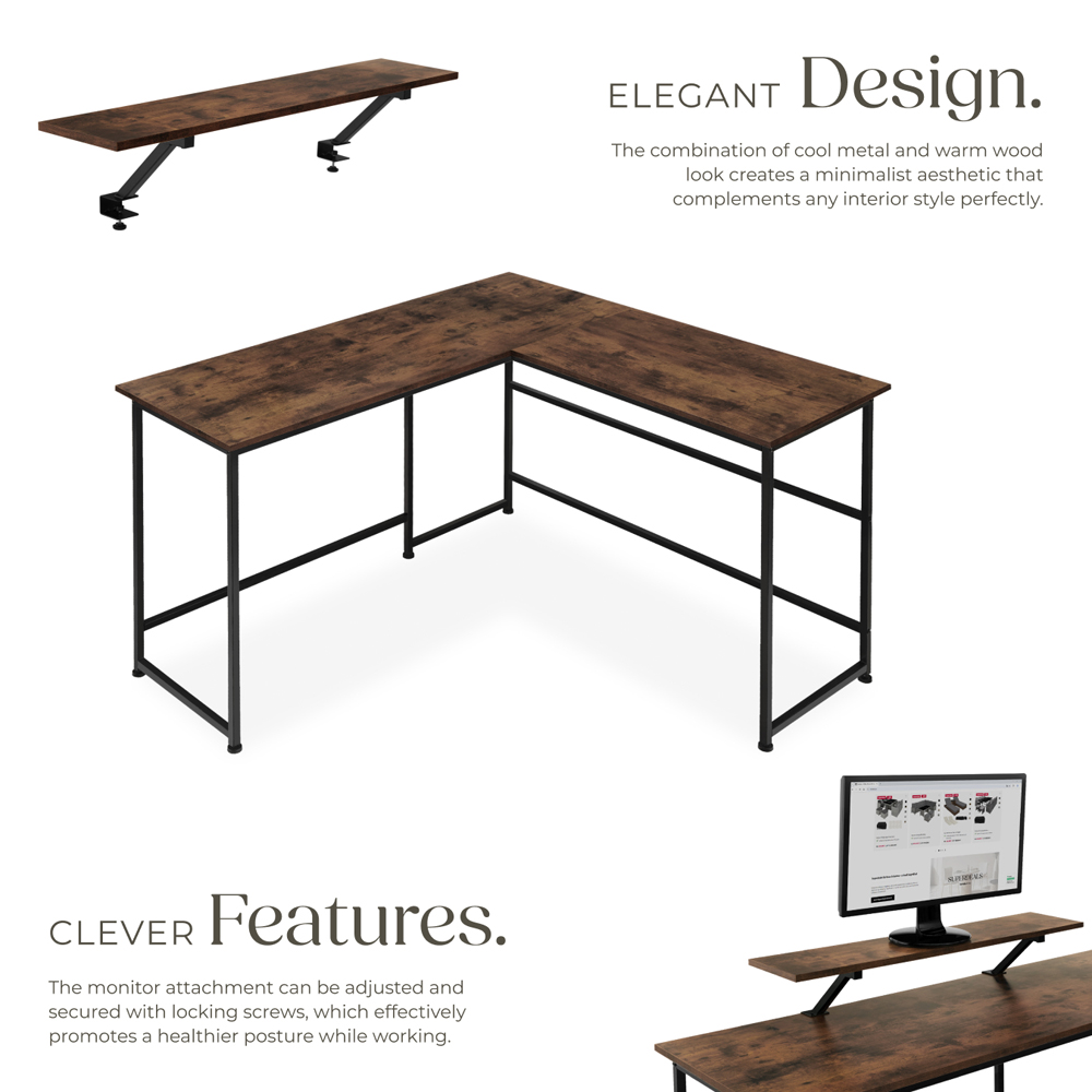 tectake Melrose Industrial Dark Wood Corner Office Desk Image 3