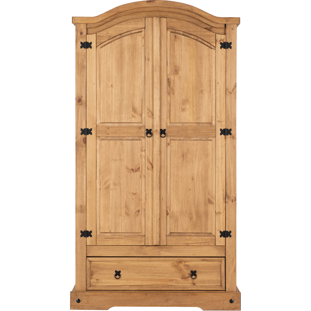Seconique Corona 2 Door Single Drawer Distressed Waxed Pine Wardrobe Image 3