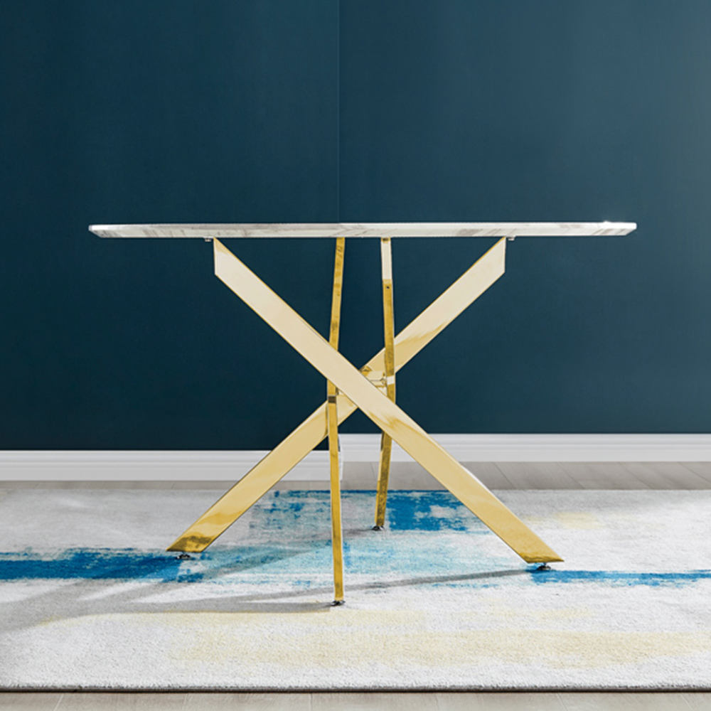 Furniturebox Arona 6 Seater Round Dining Table White Marble and Gold Image 7