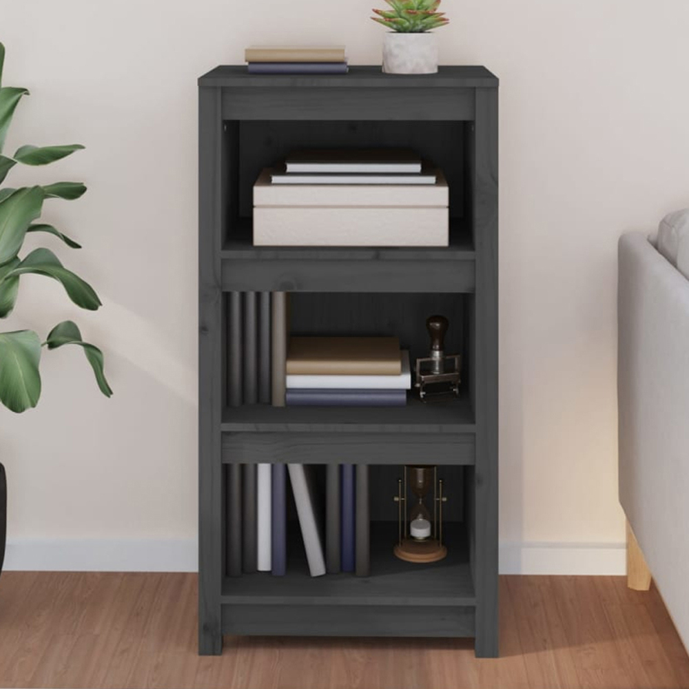vidaXL 3 Shelf Grey Solid Pine Wood Bookcase Image 1
