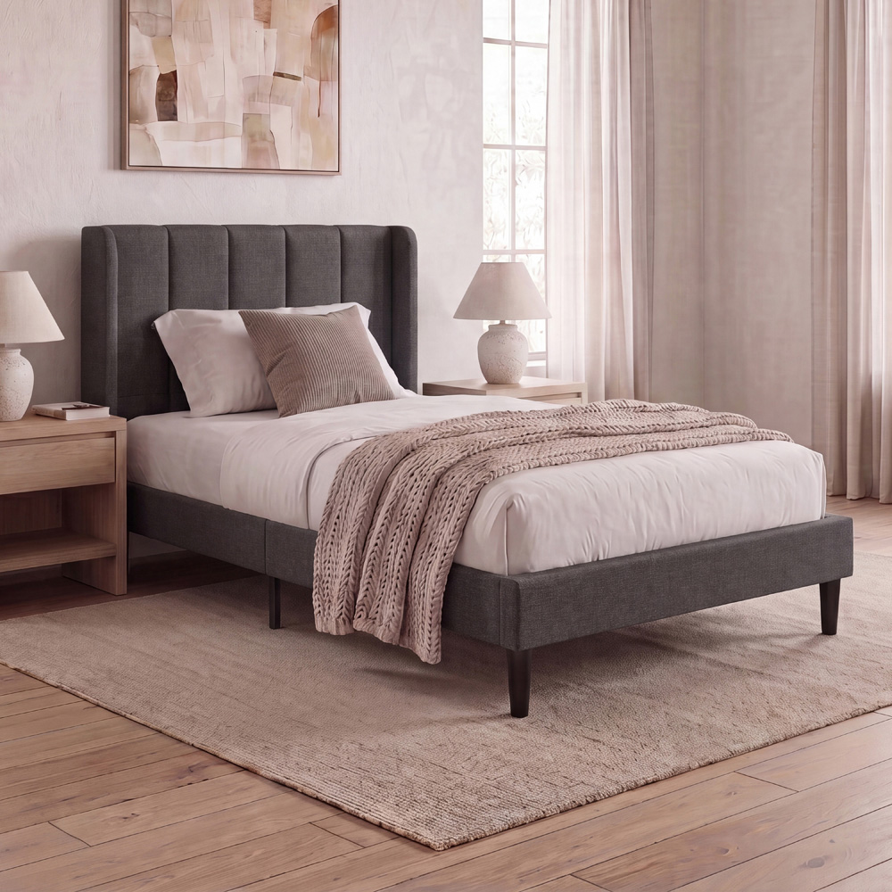 VIDA DESIGNS Vianna Single Dark Grey Linen Fabric Bed Image 8