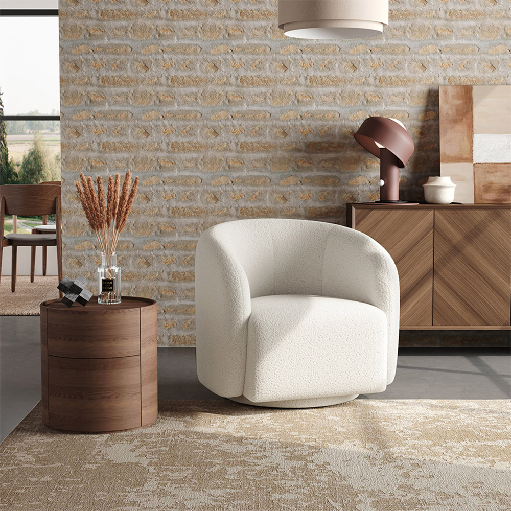 Living and Home White Teddy Fleece Swivel Upholstered Tub Chair Image 8