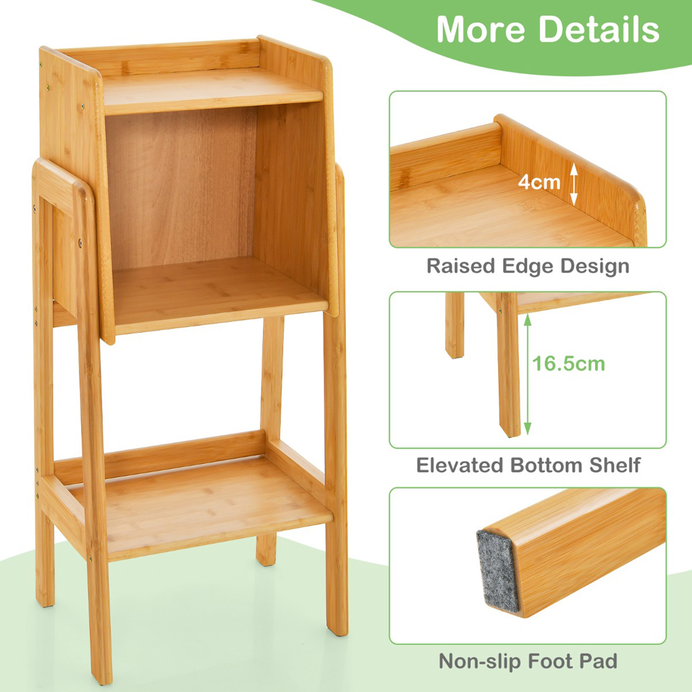 Costway 3 Shelf Free Standing Tall Bamboo Bookshelf with Legs Image 8