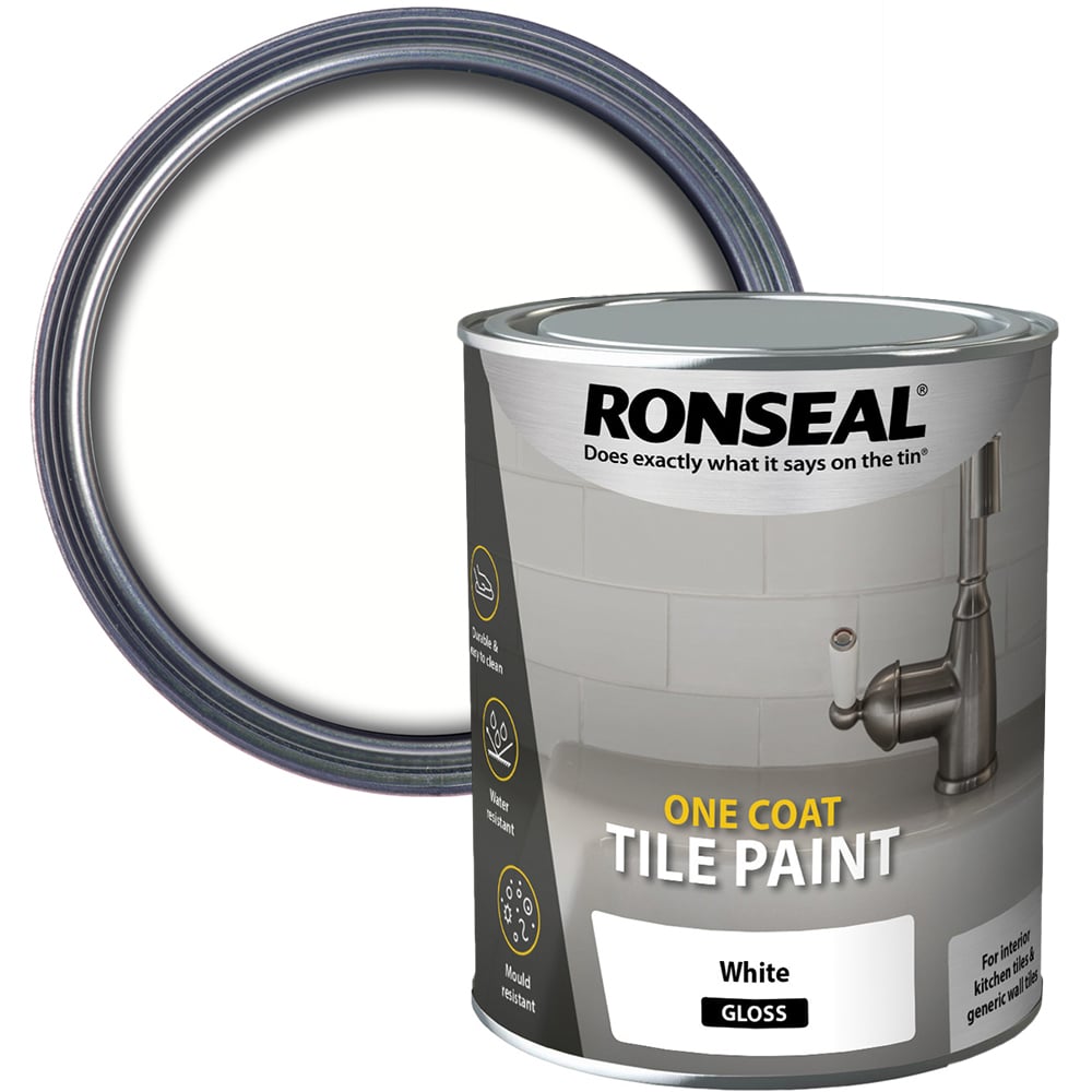 Ronseal One Coat White Gloss Tile Paint 750ml Image 1