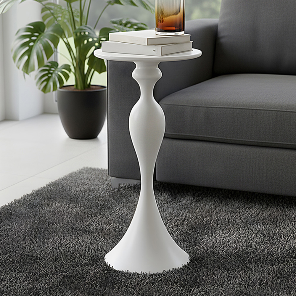 Living and Home Cream Round Slim Side Table Image 1