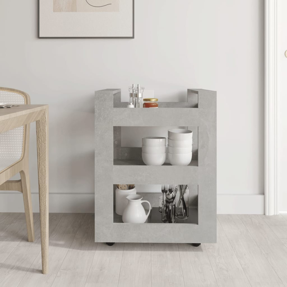 vidaXL 3 Shelf Concrete Grey Kitchen Trolley Image 7