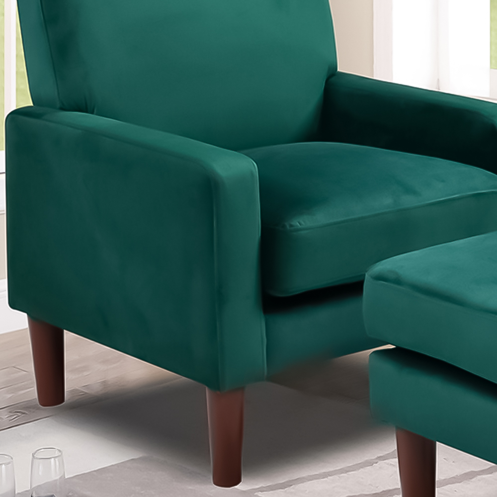 Brooklyn Green Plush Velvet Armchair with Footstool Image 2