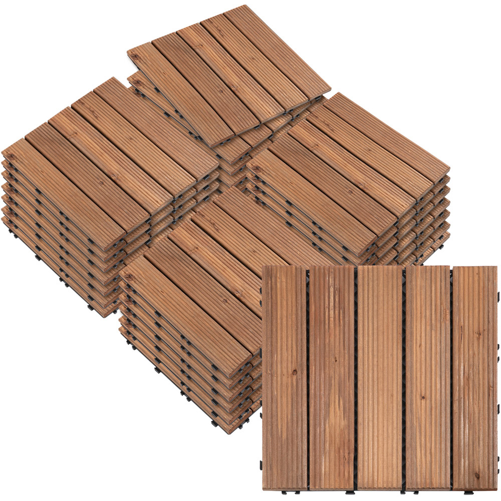 Outsunny Brown Solid Wood Interlocking Deck Tiles 30 x 30cm 27 Pack Image 1
