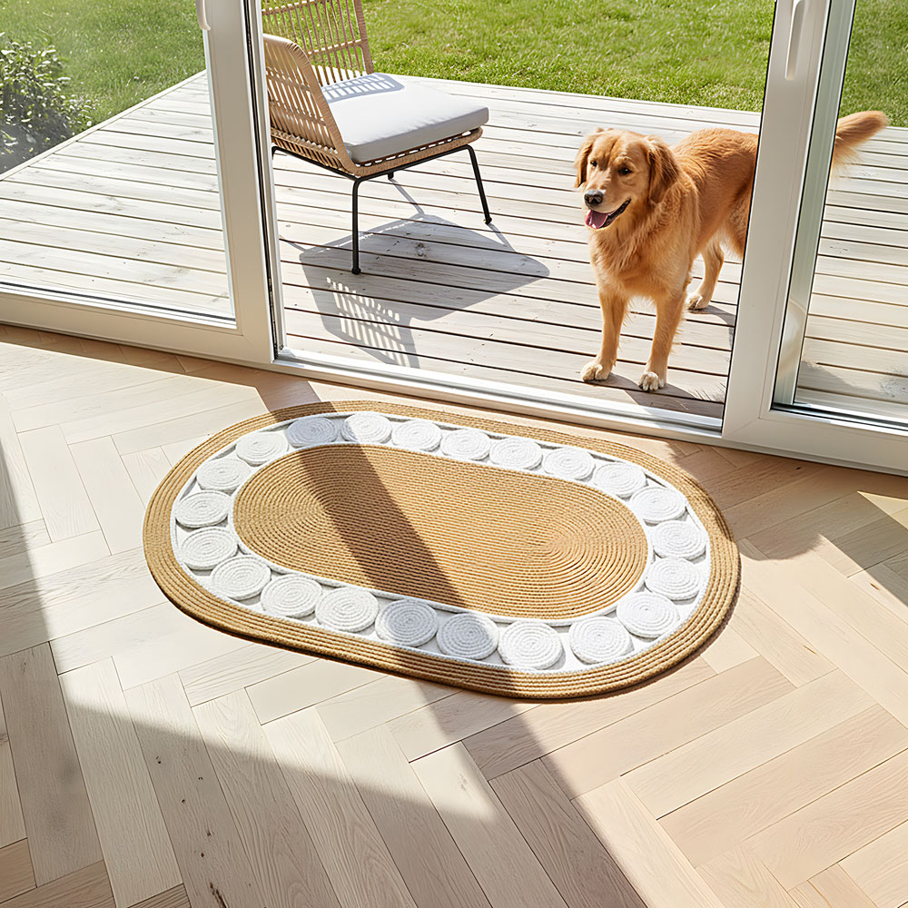 Living and Home Brown and White Braided Oval Rug 120 x 80cm Image 7
