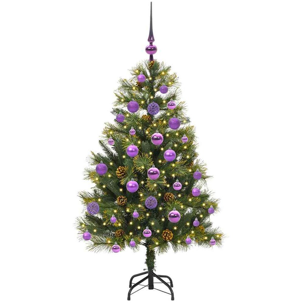vidaXL Pre-Lit Lilac Baubles and Pinecones Green Artificial Christmas Tree 4ft Image 1