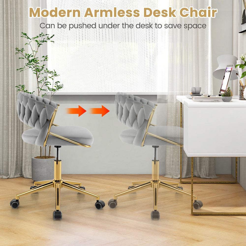 Costway Set of 2 Grey Hand Woven Swivel Desk Chair Image 7