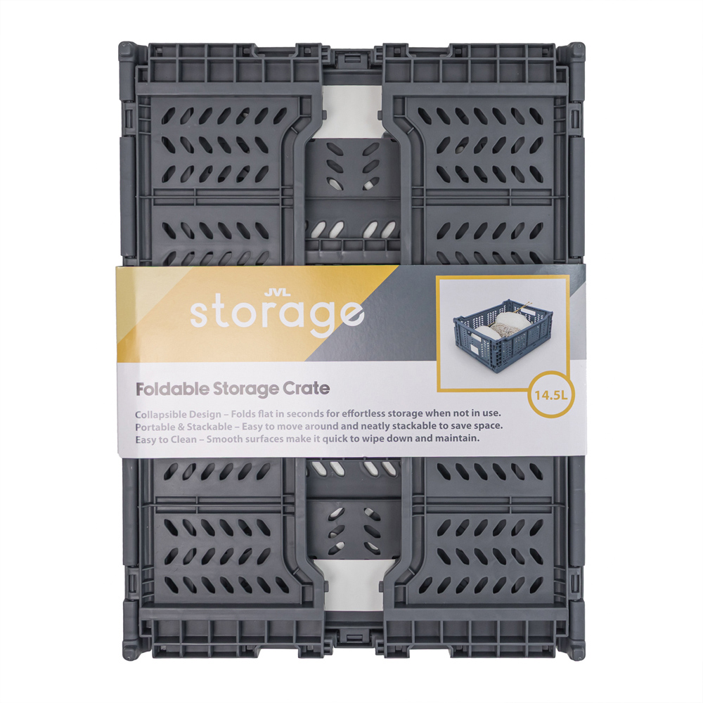 JVL Stackit Grey Foldable Storage Crate 14.5L 2 Pack Image 3