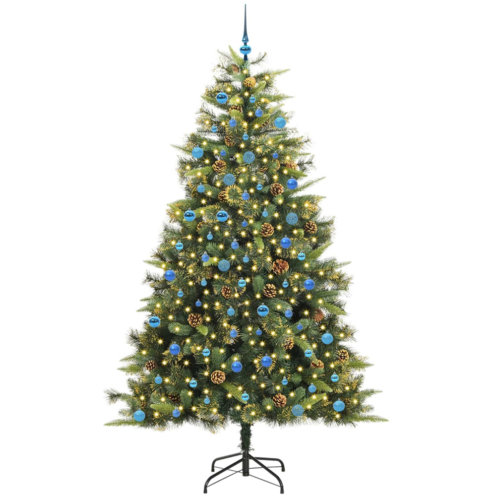 vidaXL Pre-Lit Blue Baubles and Pinecones Green Artificial Christmas Tree 8ft Image 1
