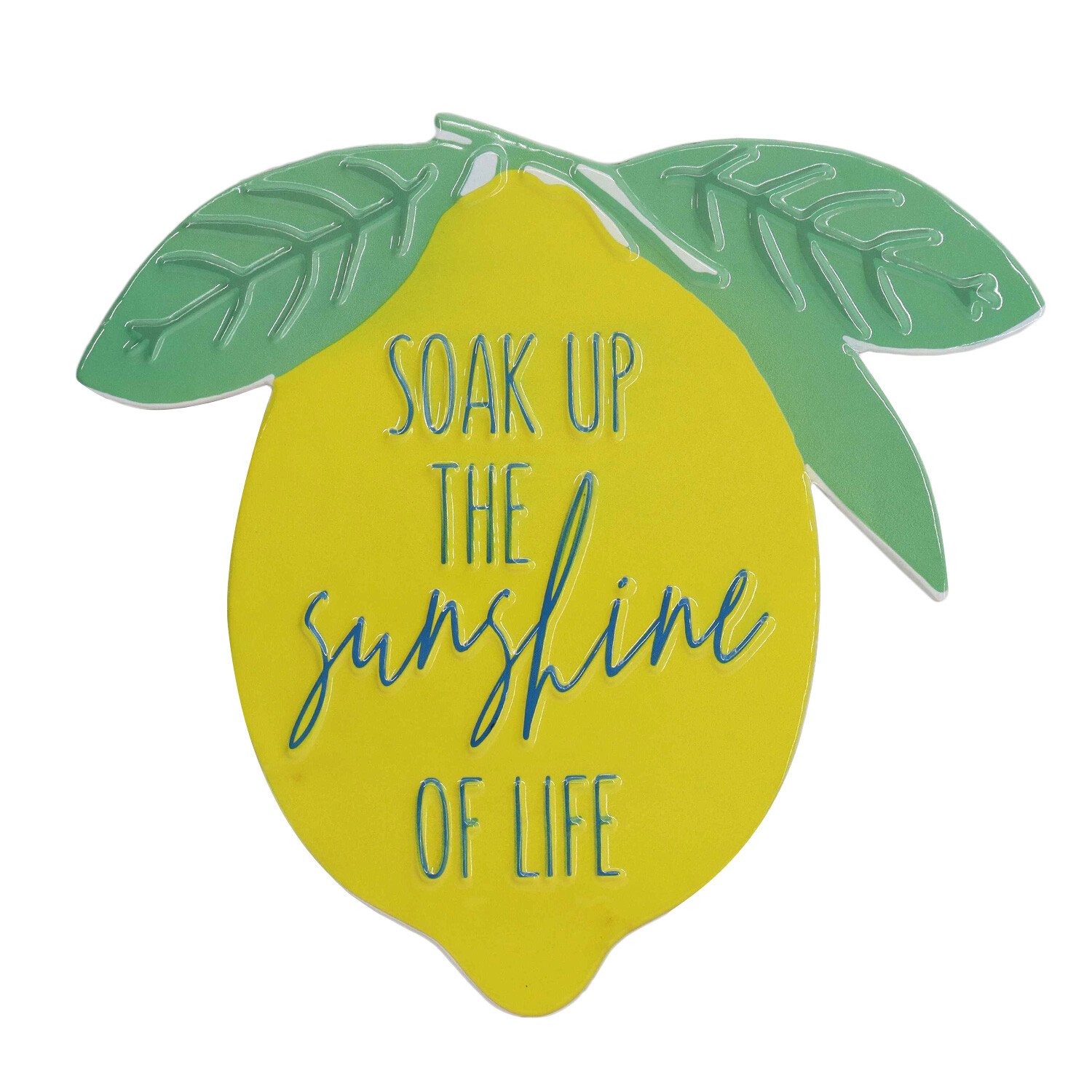 Fun Lemon Slogan Embossed Metal Sign - Yellow Image 1