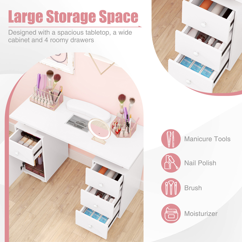 Costway White Manicure Nail Table with Electric Dust Collector Image 5