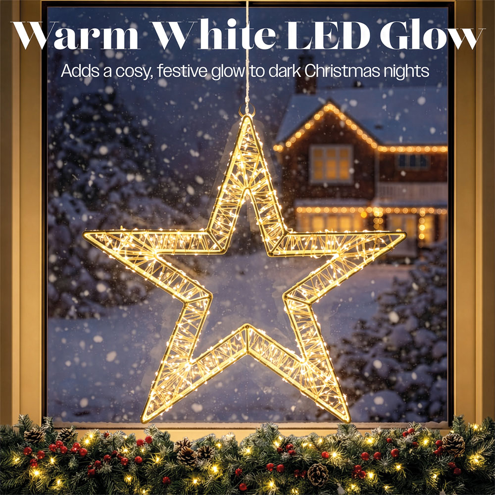 Xmas Haus 480 Warm White Micro LED White Metal Star Christmas Decoration 38cm Image 3