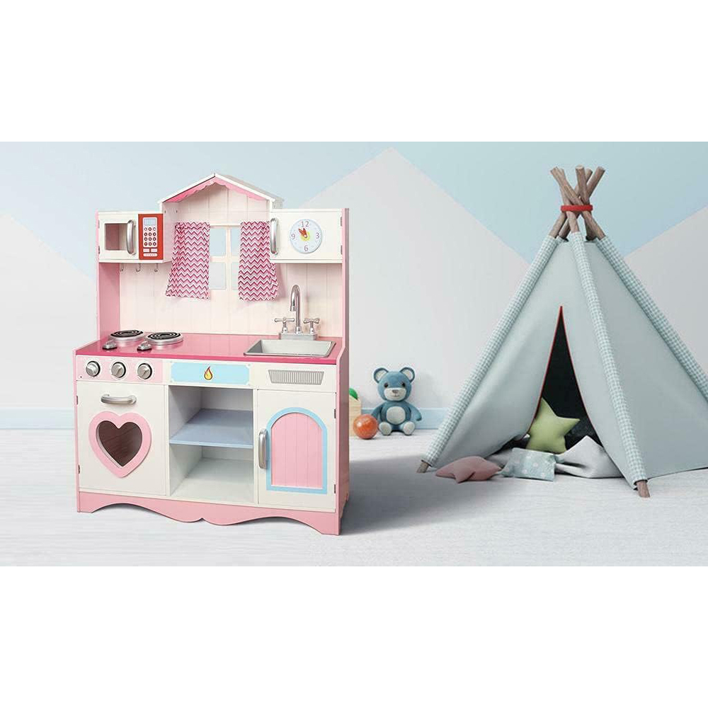 Kids Pink Wooden Pretend Kitchen Play Set Image 6