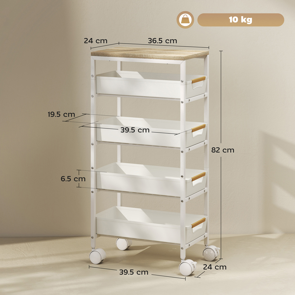 HOMCOM 5 Tier White Kitchen Storage Trolley Utility Cart Image 9