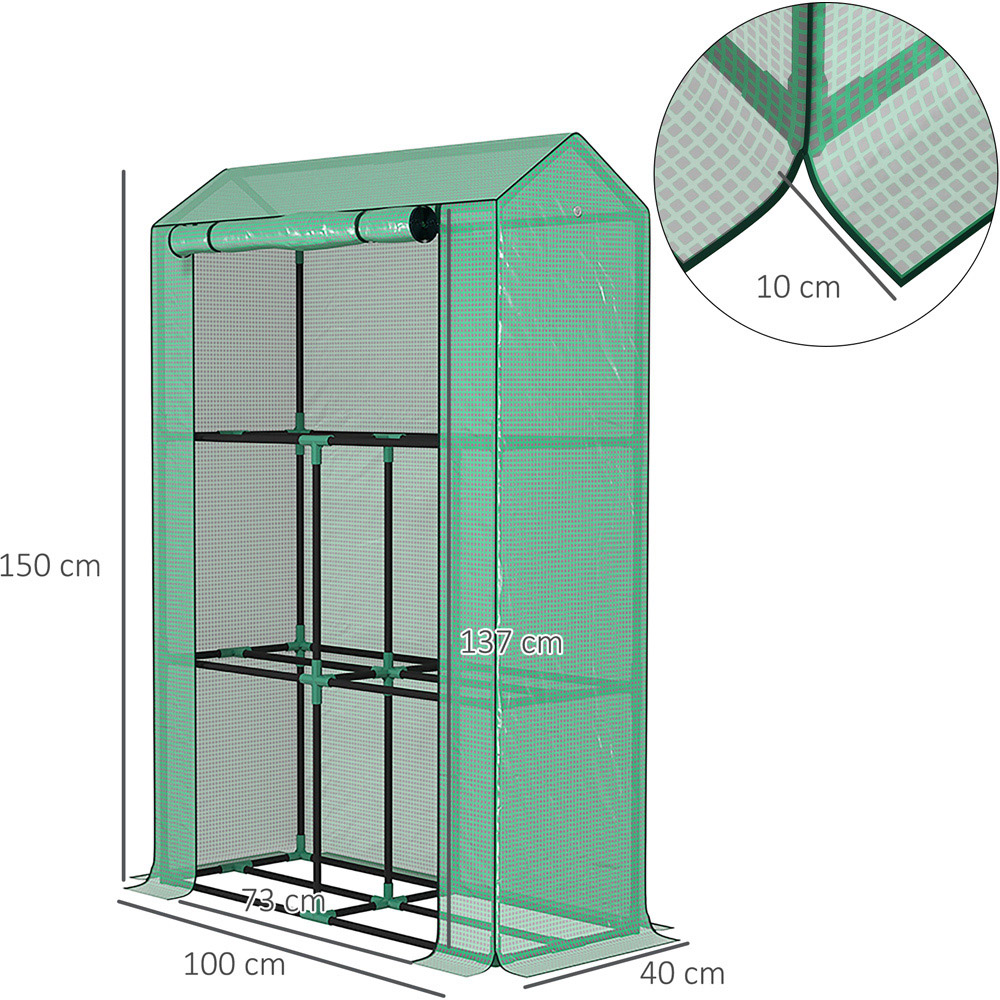 Outsunny Green 3 Shelf PE Cover 3.2 x 1.3ft Mini Greenhouse with Roll Up Door Image 7