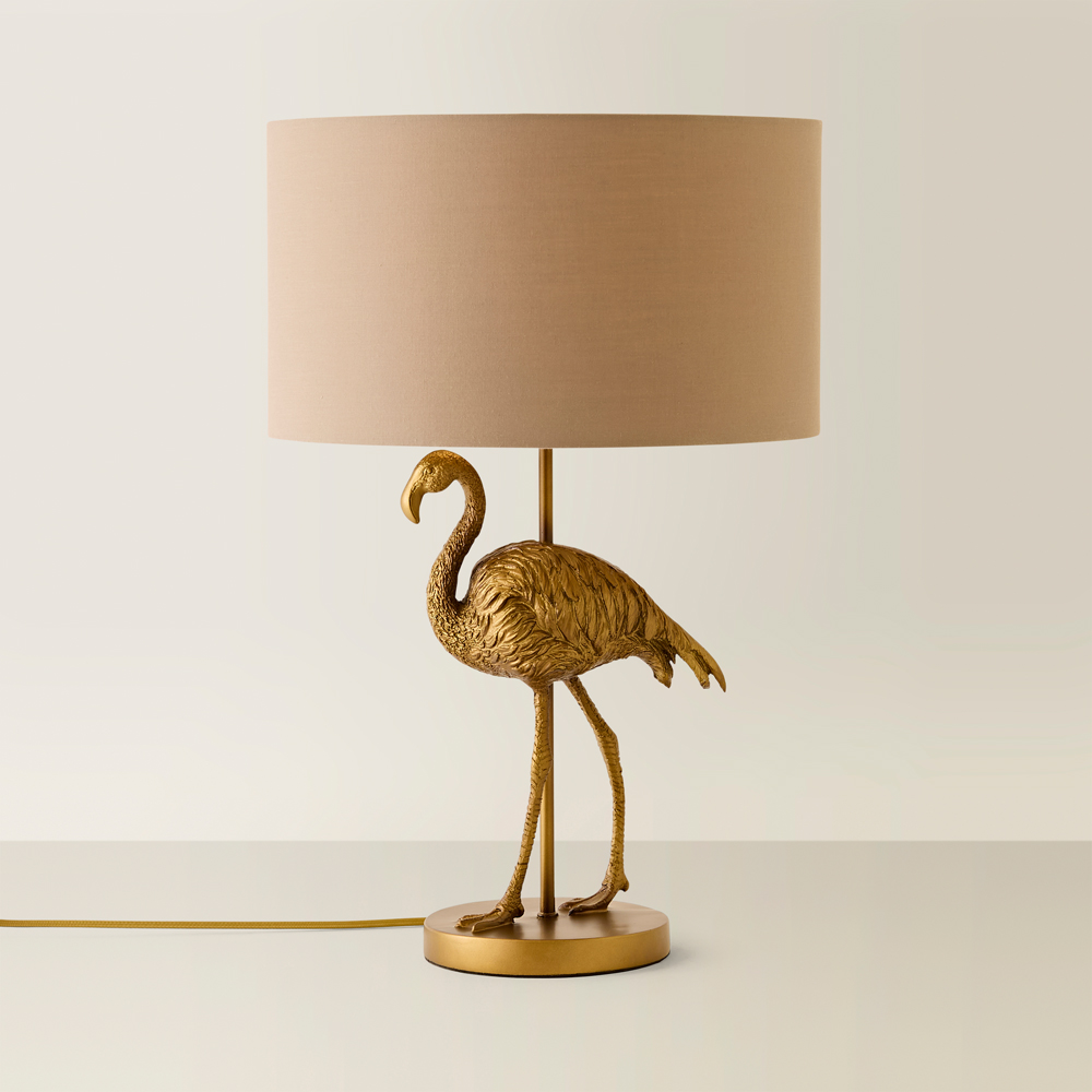 ValueLights Flo Flamingo Mink Shade Brushed Bronze Table Lamp with Bulb Image 4