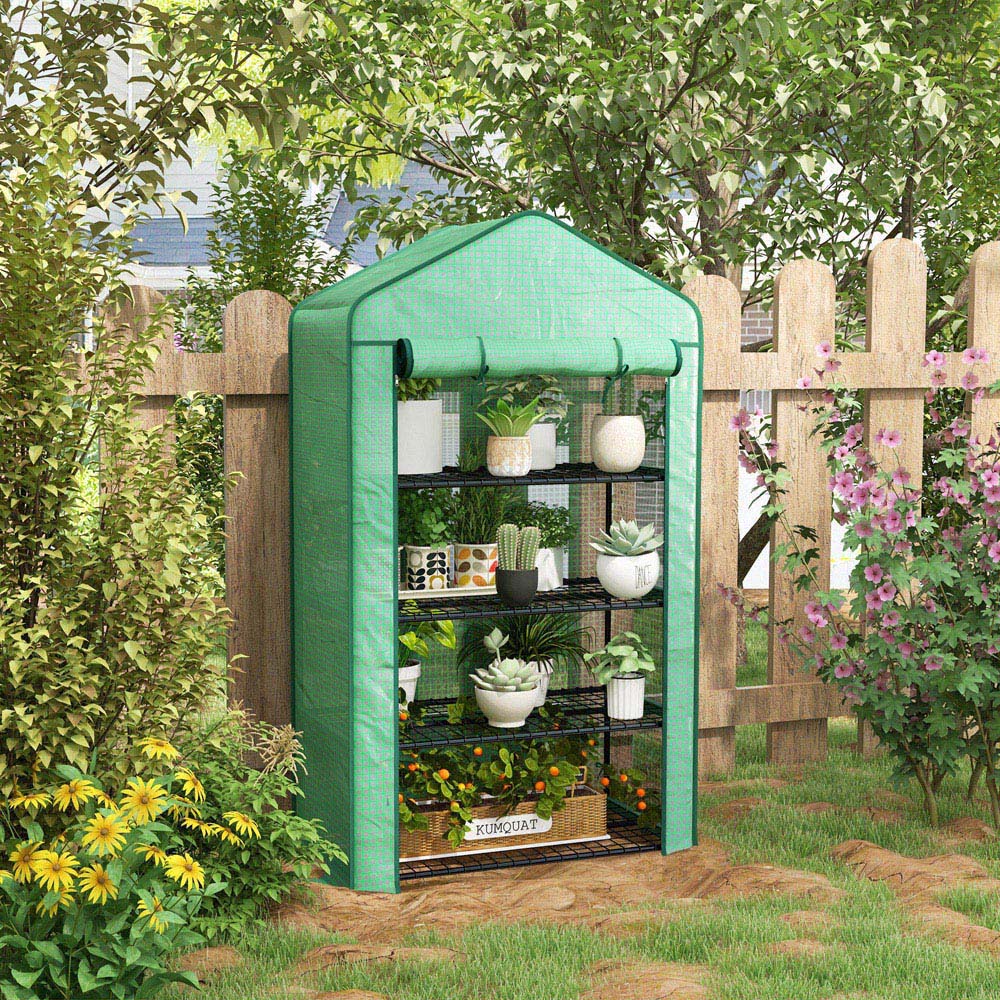Outsunny Green 4 Shelf PE Cover 2.9 x 1.6ft Portable Mini Greenhouse Image 2